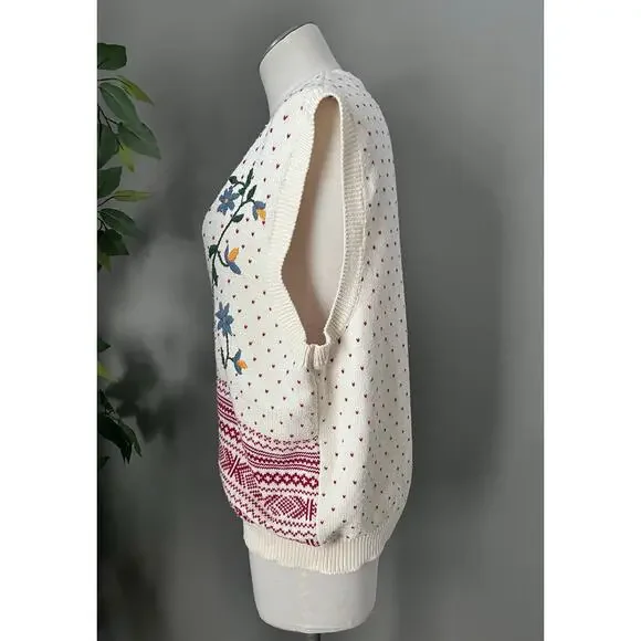 Charter Club Womens VTG Hand Embroidered Floral Fair Isle Sweater Vest Sz M - Picture 6 of 9